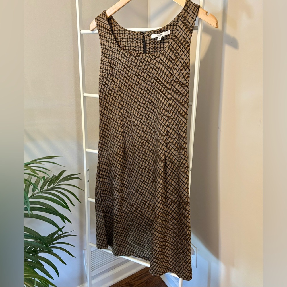 Vintage Vertigo Paris Black & Tan Geometric Midi Dress - Picture 1 of 8